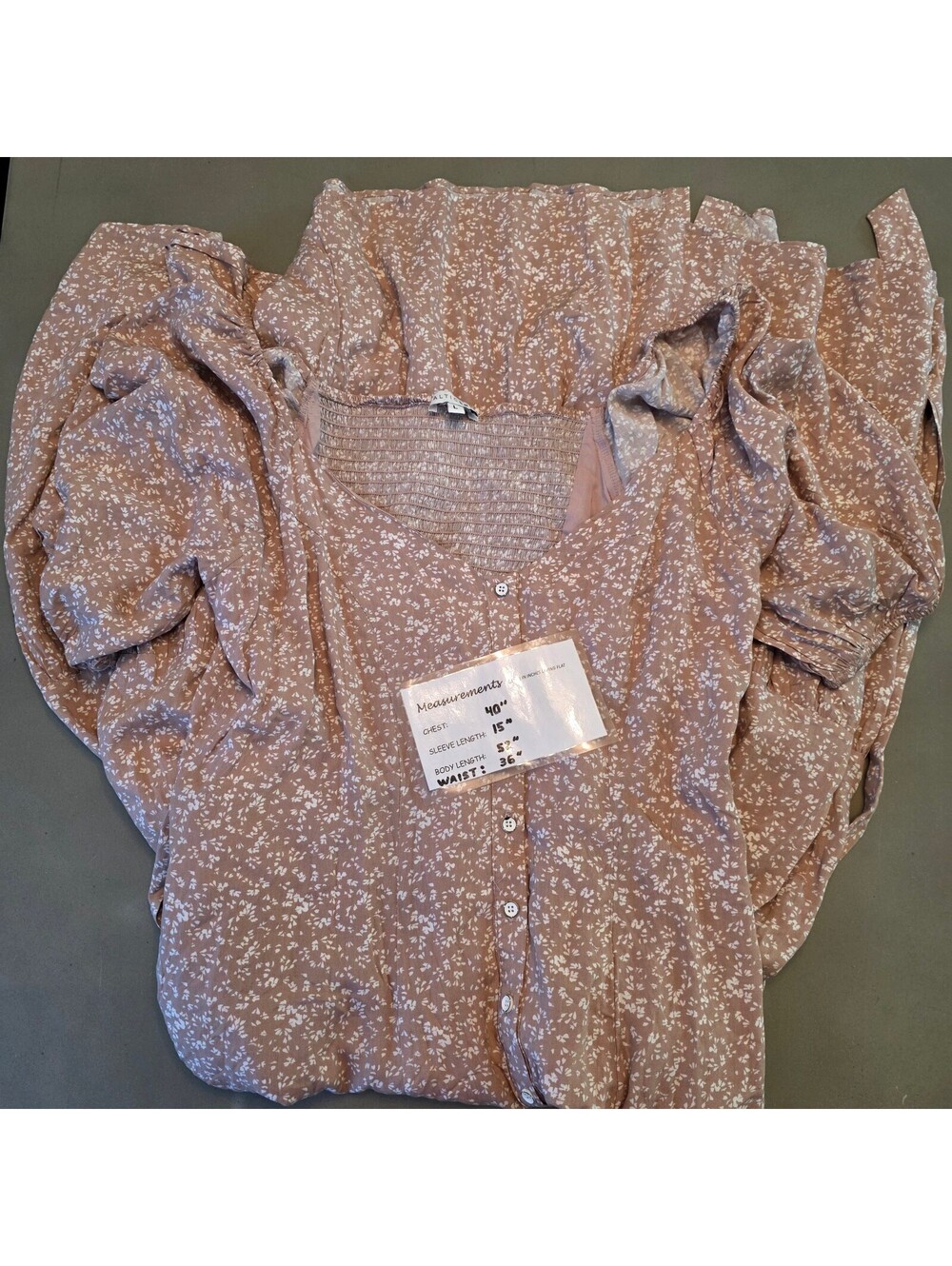 BALTICBORN Brown Floral Button-Front Midi Dress with Puff Sleeves Size L - Picture 8 of 8